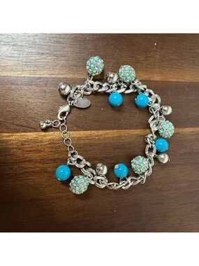 Lia Sophia Turquoise Charm Bracelet – Silver Tone Beaded Statement